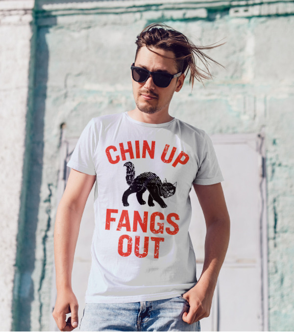 Chin Up Fangs Out Black Cat Arched Back Halloween Fun T-Shirt