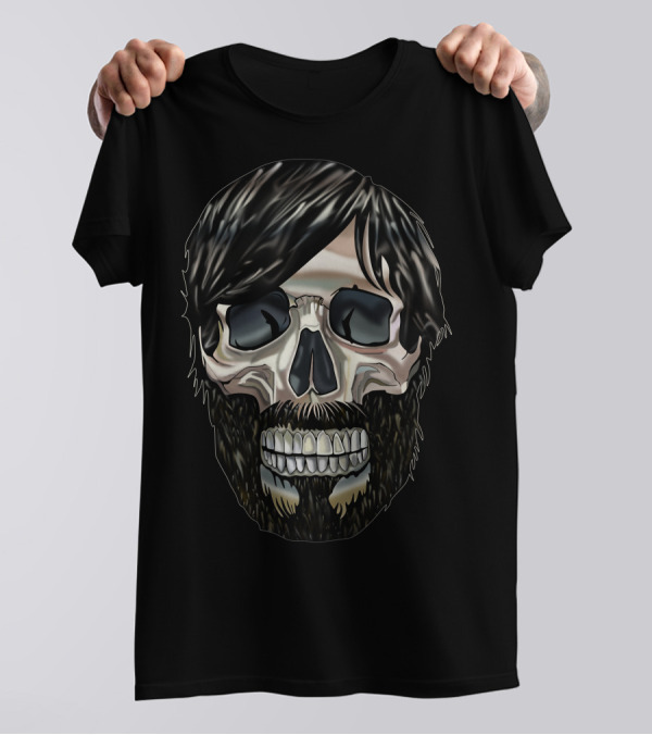 Black Keys Skull With Hair And Beard T-Shirt