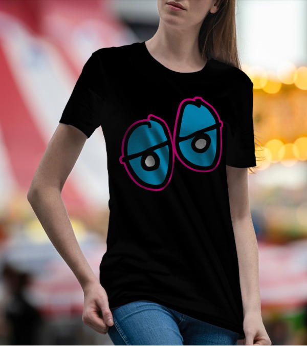 Crooked Blue Eyes With Pink Outline Duo T-Shirt