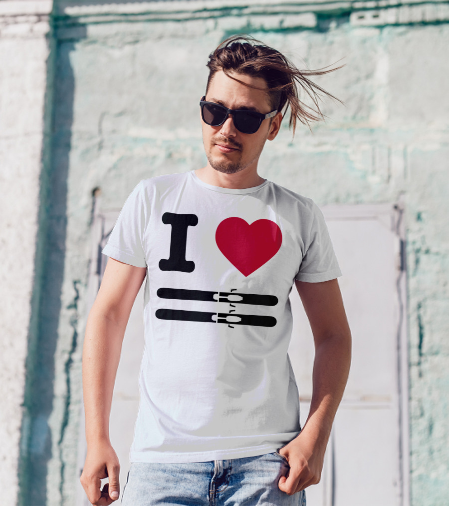 I Love Skiing Iconic Heart And Skis T-Shirt
