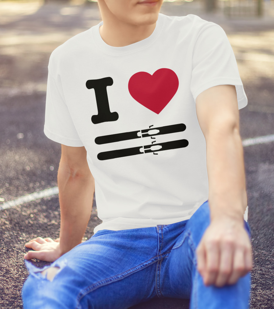 I Love Skiing Iconic Heart And Skis T-Shirt