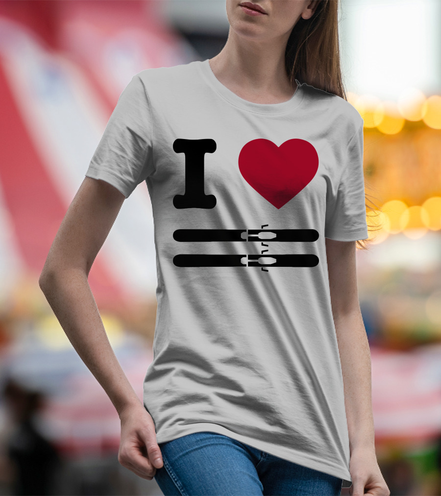 I Love Skiing Iconic Heart And Skis T-Shirt