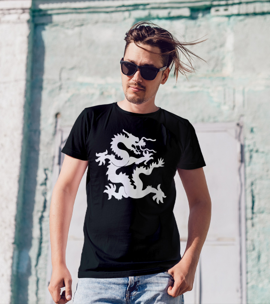 Kung Fu Dragon Martial Arts Style Iconic White Dragon Design Image T-Shirt