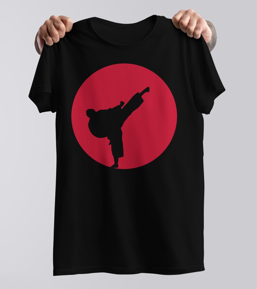 Martial Arts Kick Silhouette On Red Circle Emblem T-Shirt