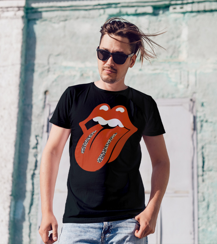 Leopard Print Tongue Iconic Lip T-Shirt