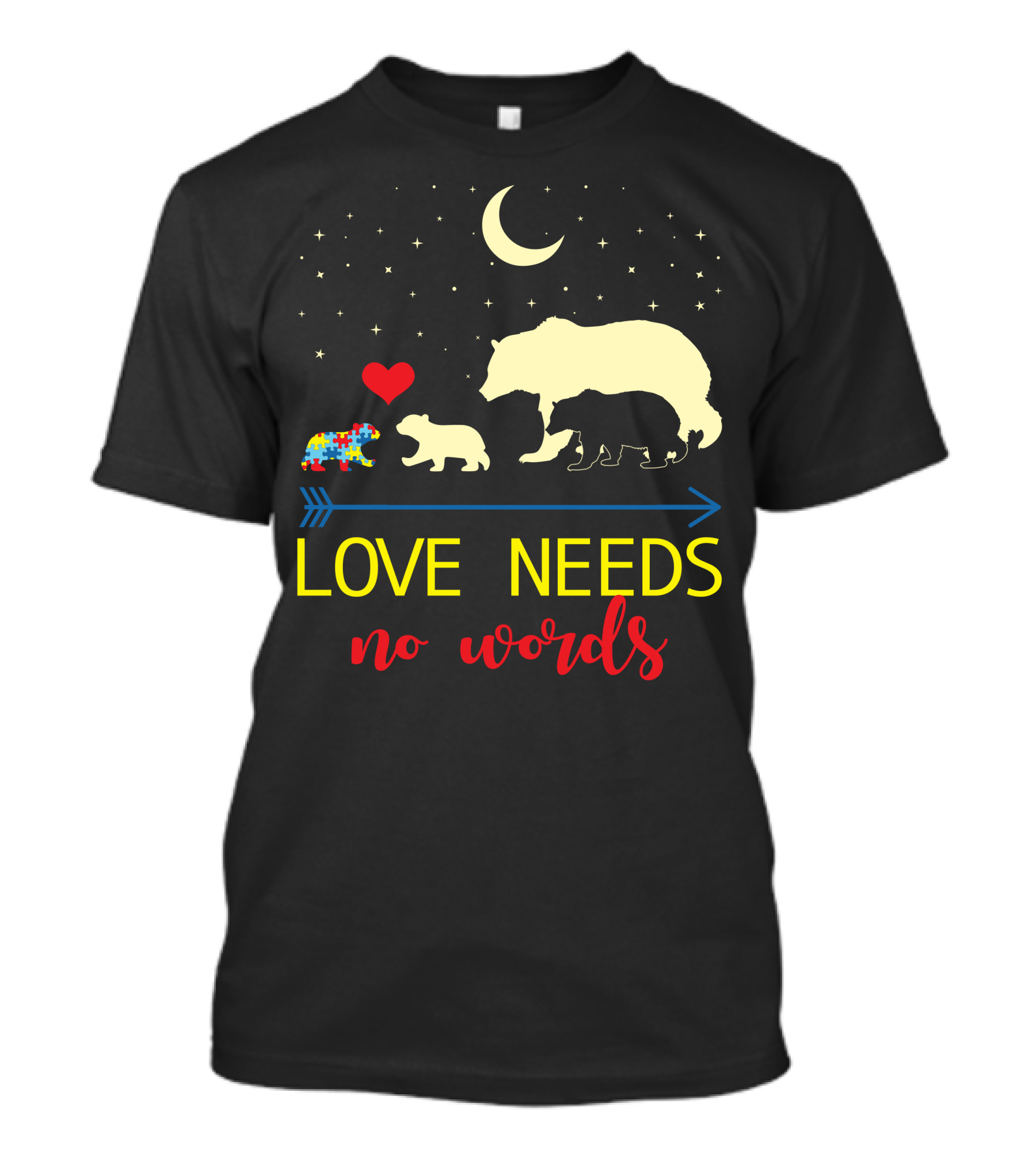Love Needs No Words Moon Stars Puzzle Heart Bears T-Shirt