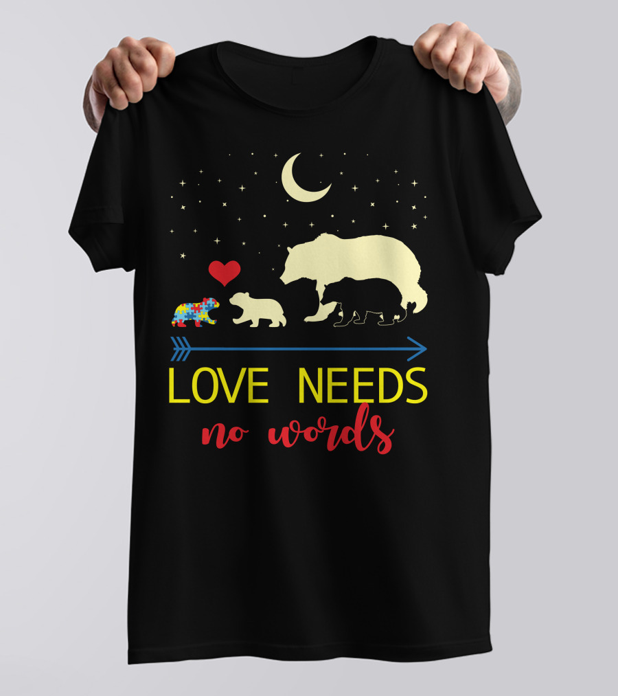 Love Needs No Words Moon Stars Puzzle Heart Bears T-Shirt