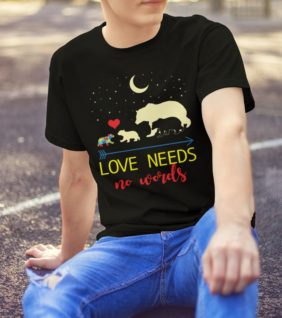 Love Needs No Words Moon Stars Puzzle Heart Bears T-Shirt