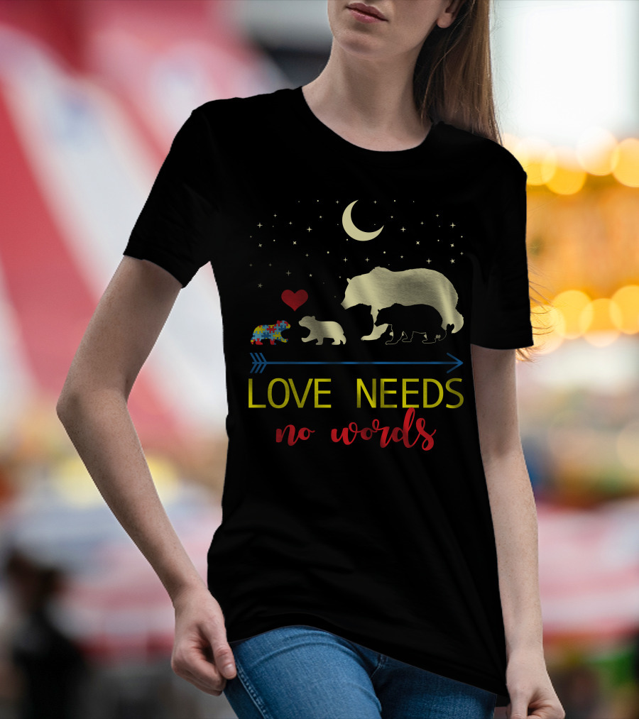 Love Needs No Words Moon Stars Puzzle Heart Bears T-Shirt