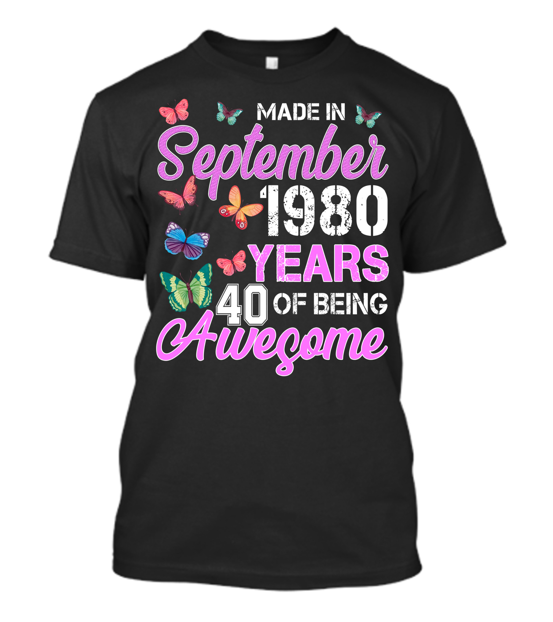 Made In September 1980 Years 40 Of Being Awesome Butterflies T-Shirt
