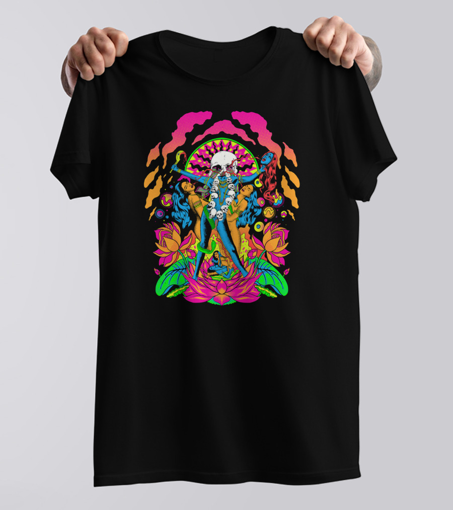 Metal Goddess Psychedelic Skull Lotus Fantasy T-Shirt