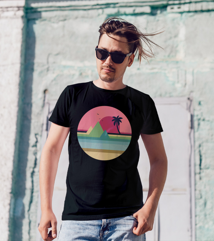 Ocean Sunset Tropical Palm And Calm Horizon T-Shirt