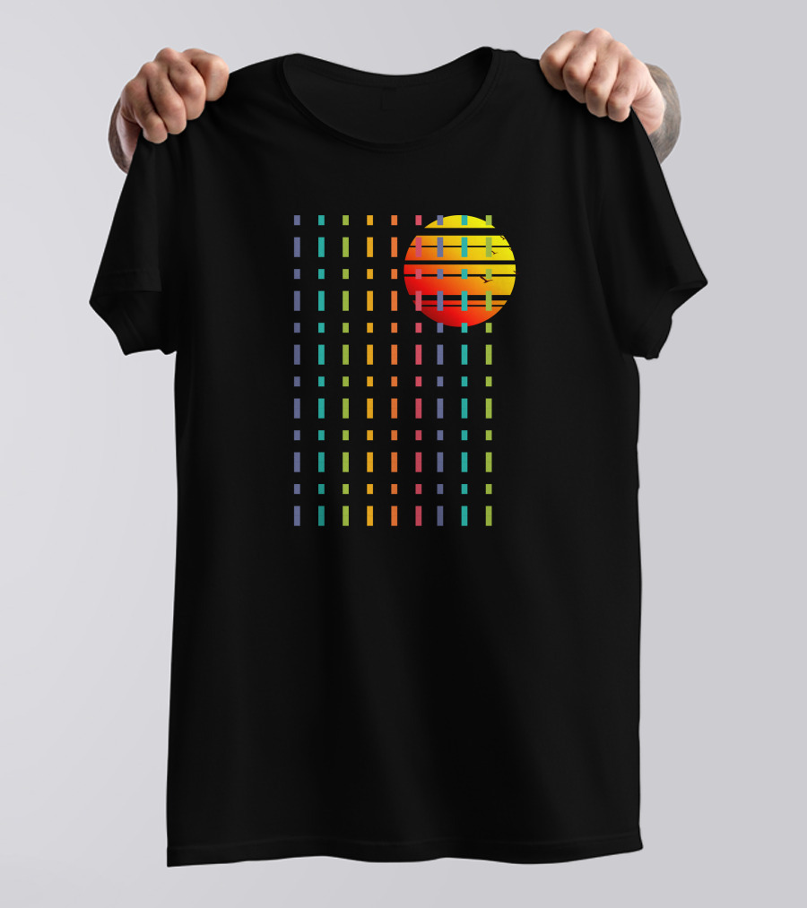 Rainbow Sunset Stripe Pattern With Colorful Horizon Sky T-Shirt