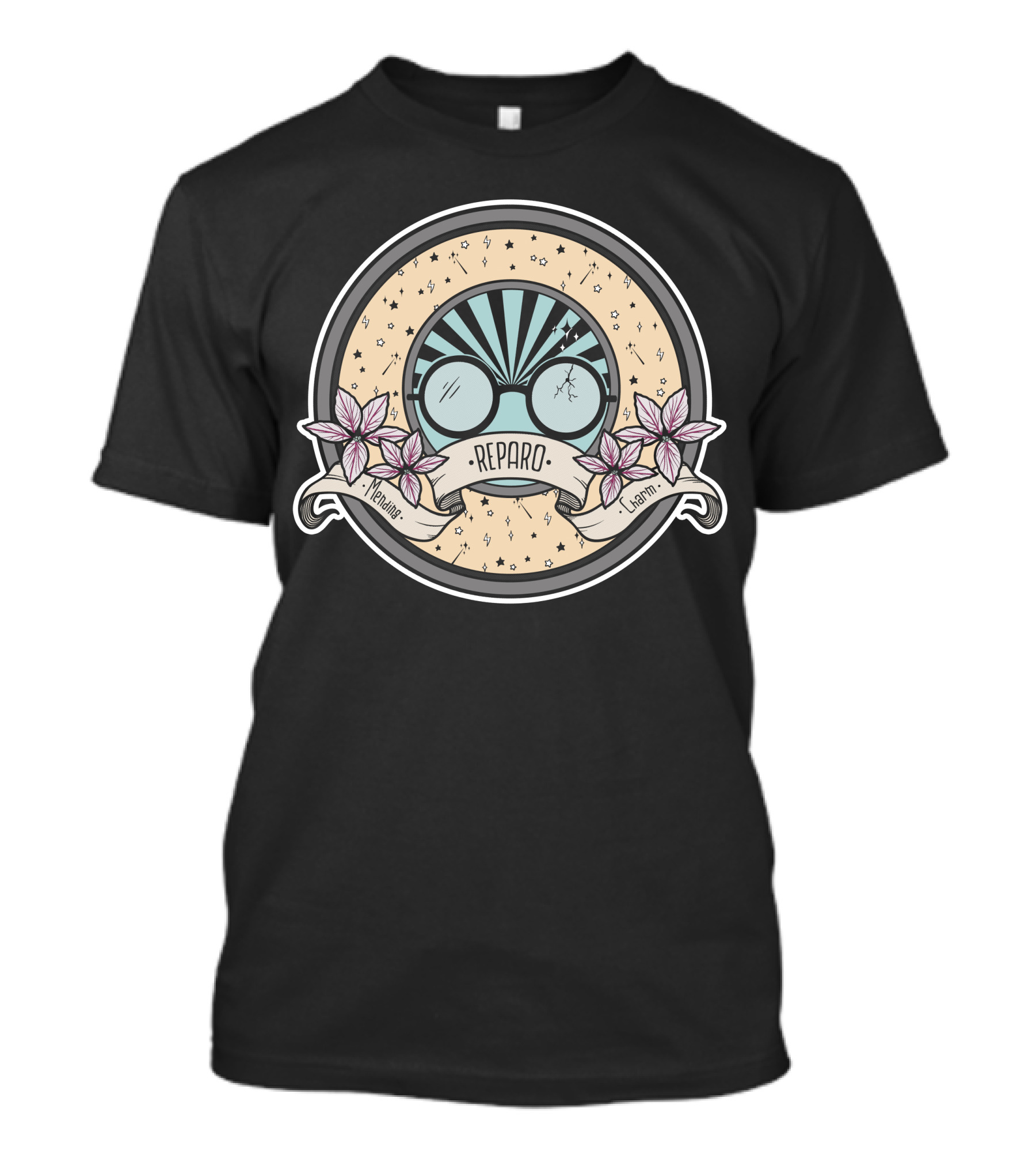 Reparo Mending Charm Glasses With Starry Background And Flowers T-Shirt