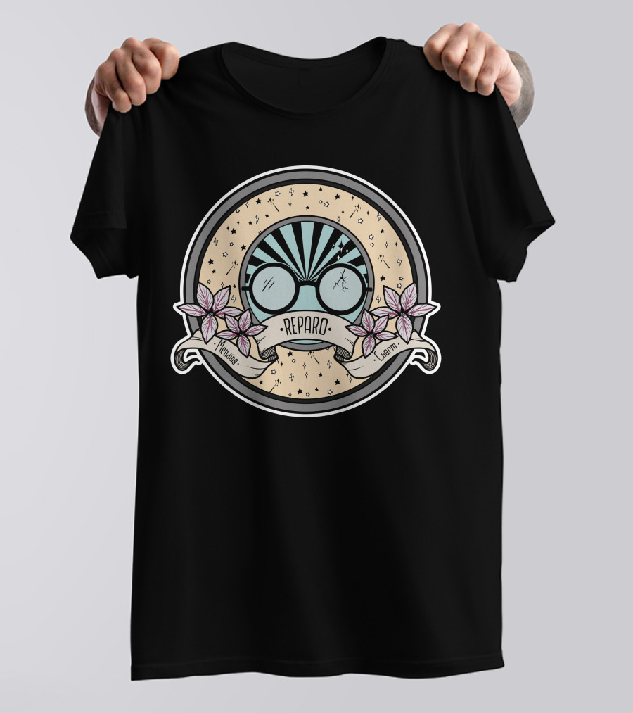 Reparo Mending Charm Glasses With Starry Background And Flowers T-Shirt