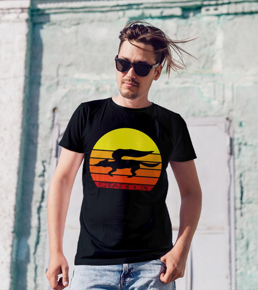 Retro Starfox Silhouette Sunset Stripes T-Shirt