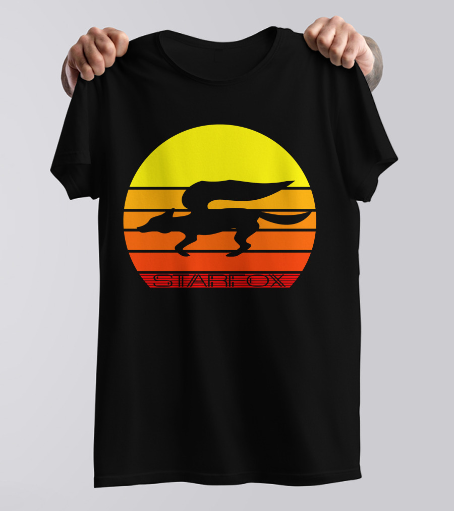 Retro Starfox Silhouette Sunset Stripes T-Shirt