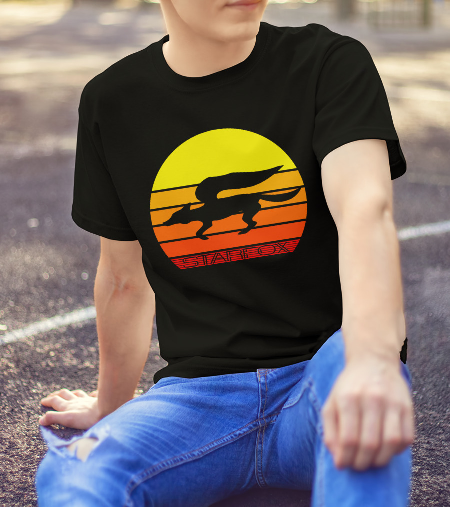 Retro Starfox Silhouette Sunset Stripes T-Shirt