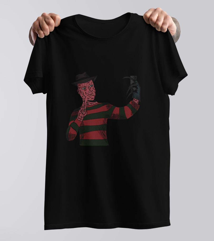 Selfie Horror Freddy Krueger Striped Sweater Claw Glove T-Shirt