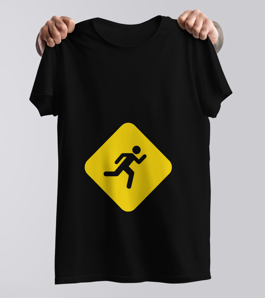 SLOW RUNNER Yellow Caution Sign With Running T-Shirt