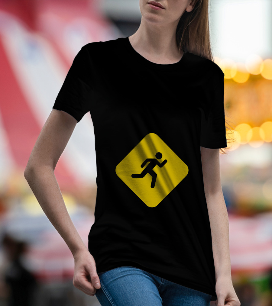 SLOW RUNNER Yellow Caution Sign With Running T-Shirt