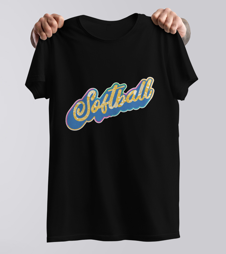 Softball Script Vintage Style Multicolor Lettering T-Shirt