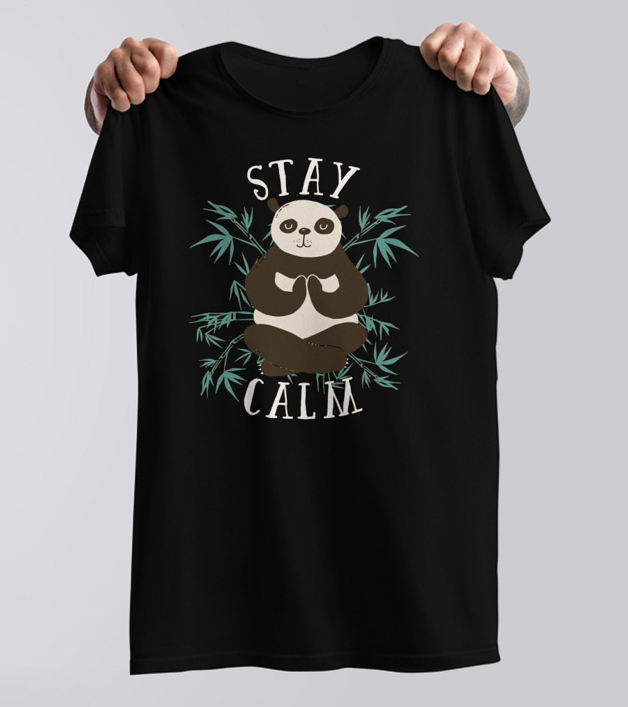 Stay Calm Panda Meditating With Bamboo T-Shirt