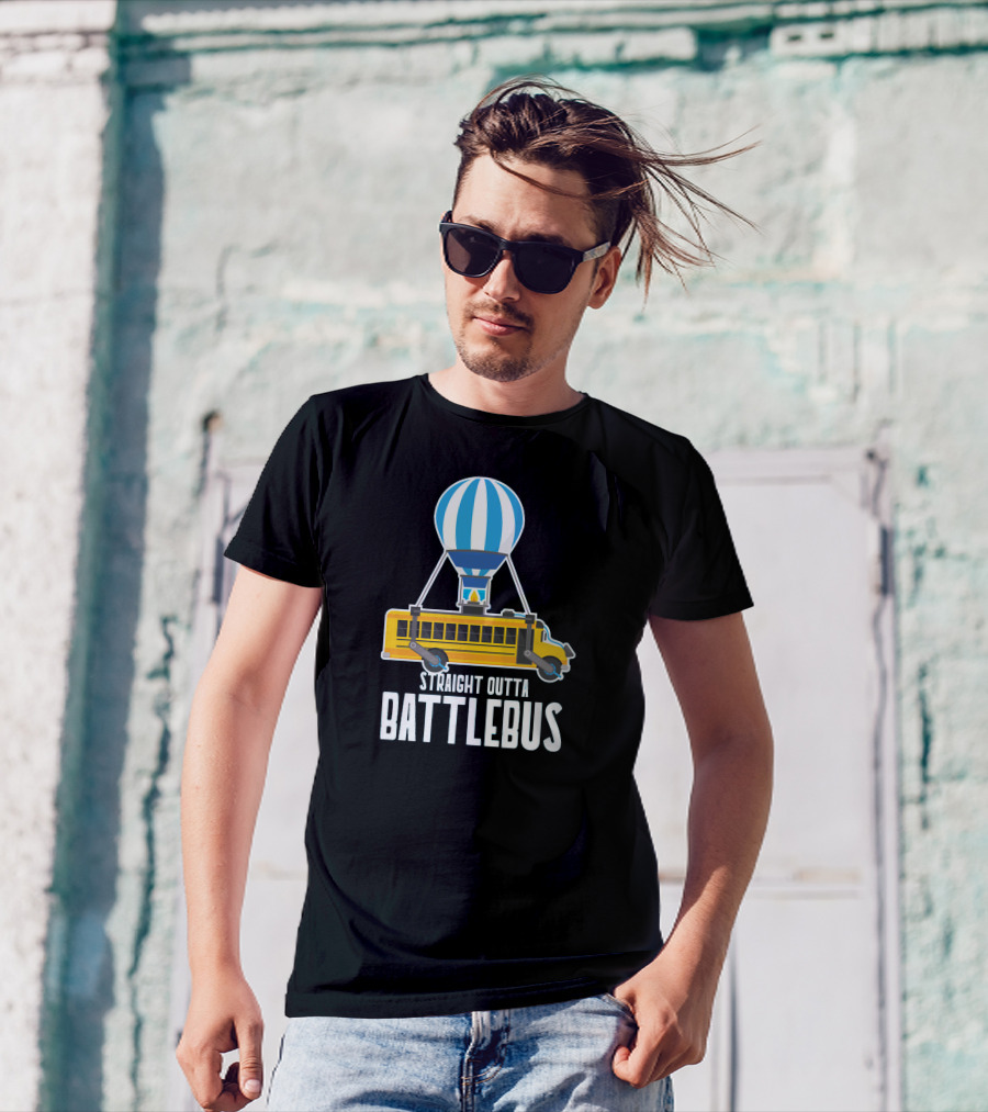 Straight Outta Battlebus Fortnite Parody Hot Air Balloon School Bus T-Shirt