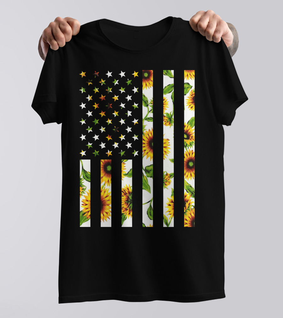 Sunflower Stars And Stripes American Flag T-Shirt