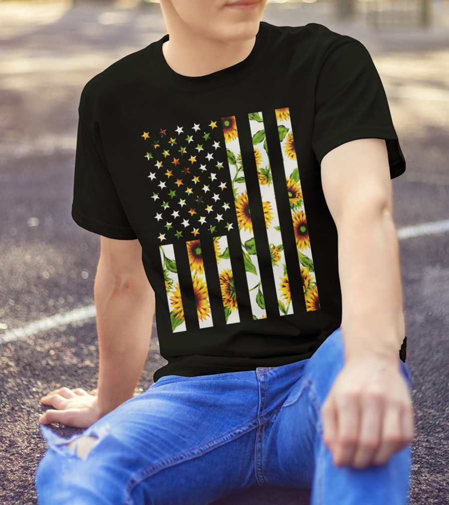 Sunflower Stars And Stripes American Flag T-Shirt