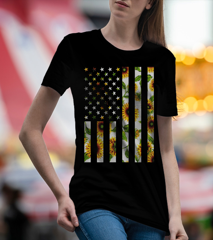 Sunflower Stars And Stripes American Flag T-Shirt