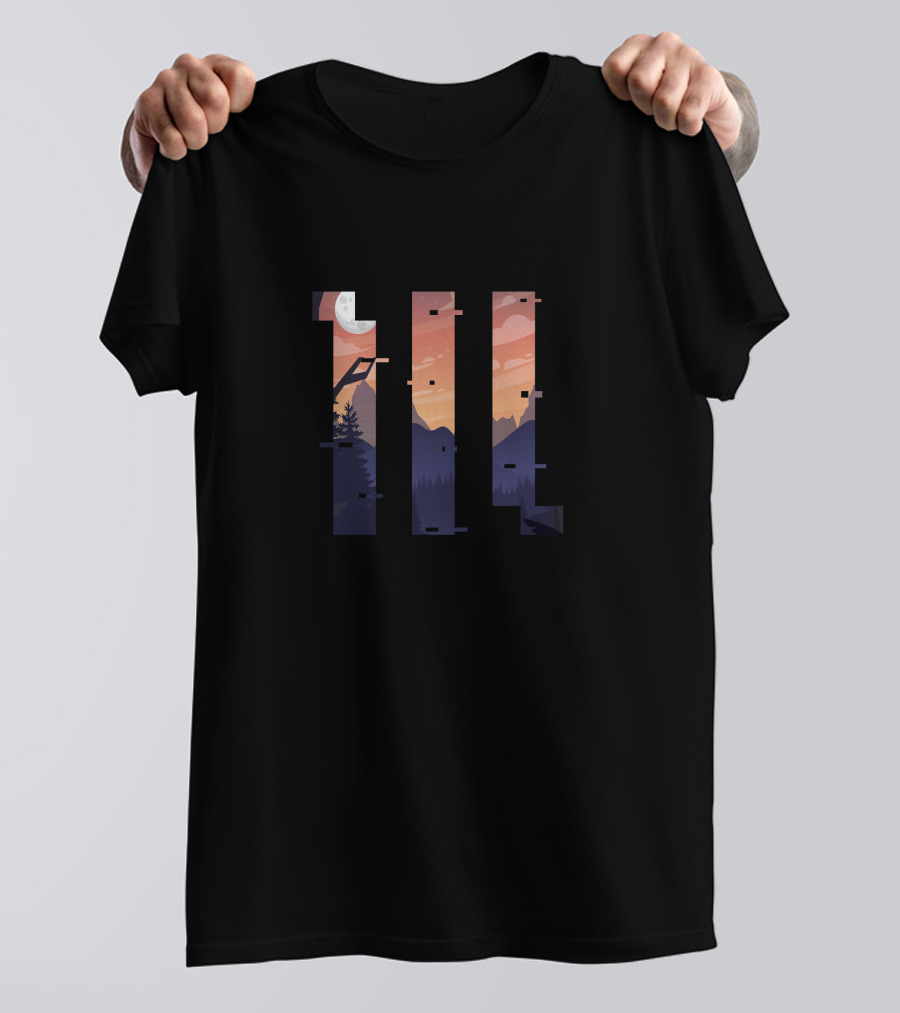 Stranger Things Eleven Moonlit Sunset Forest Geometric T-Shirt