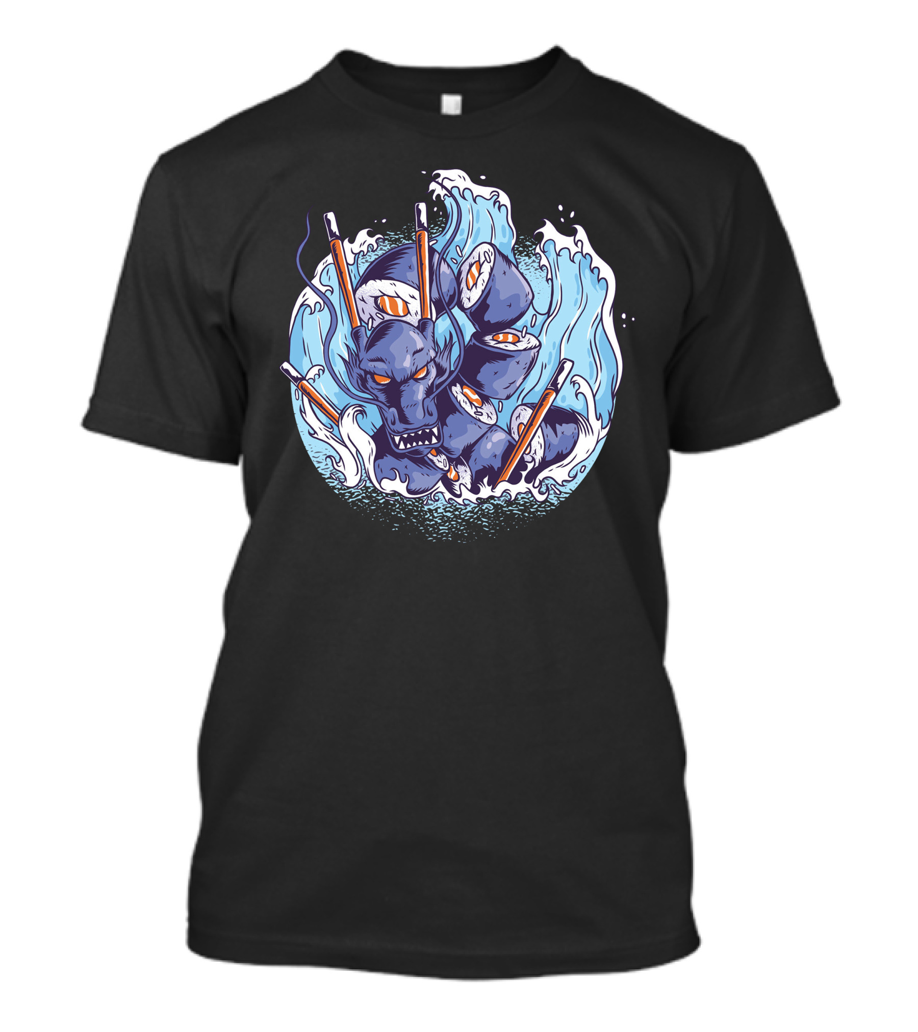 Sushi Dragon Sea Serpent With Chopsticks And Waves T-Shirt