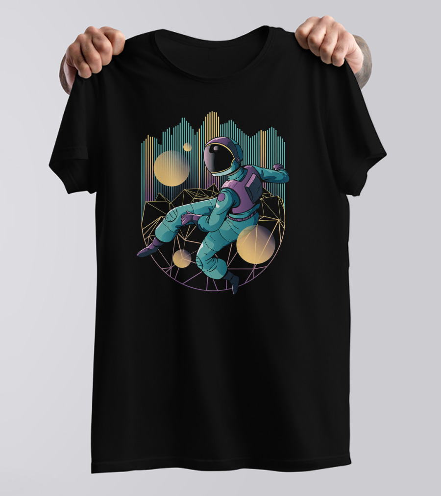 Techno Astronaut Cosmic Groove With Geometric Space Vibes T-Shirt