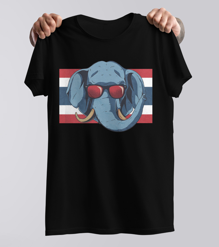 Thailand Elephant Wearing Sunglasses With Flag Background T-Shirt