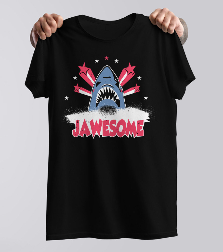 Jawesome Shark With Red Stars And White Spray T-Shirt