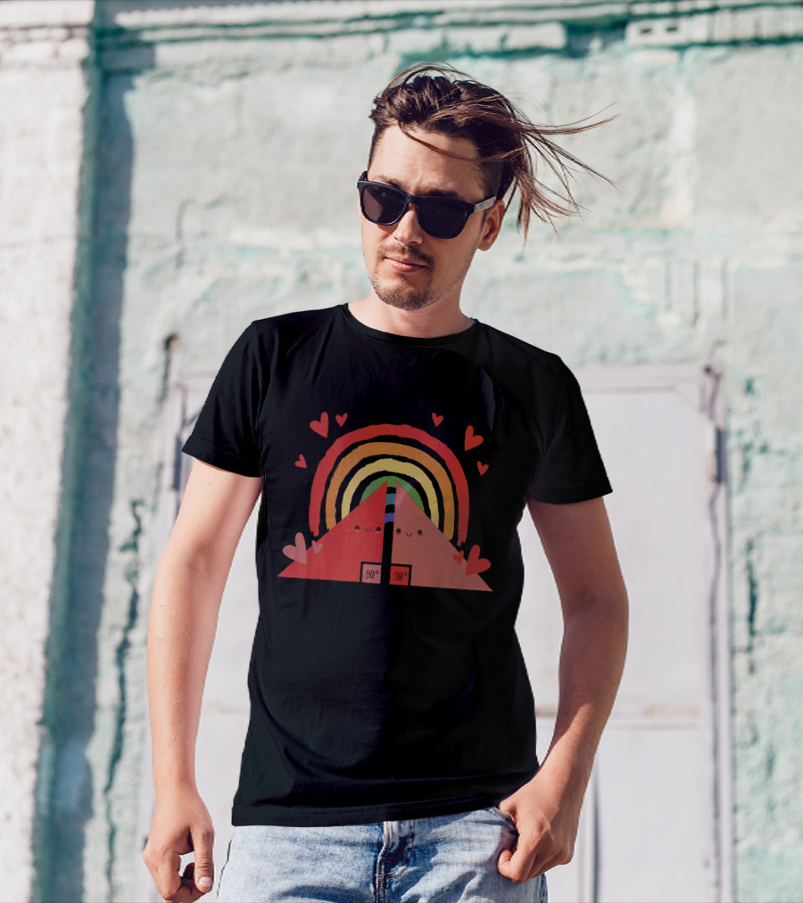 Triangles Rainbow 90° Hearts And Smiling Faces T-Shirt