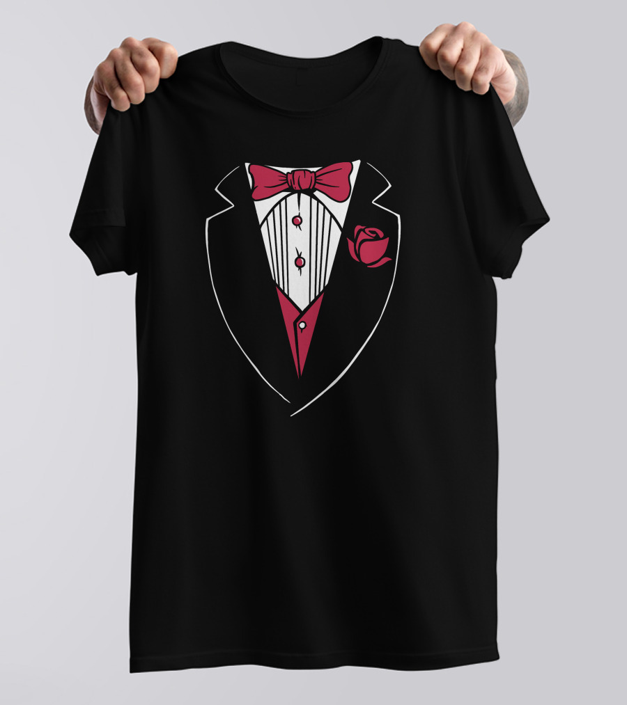 Tuxedo Bow Tie And Rose Ensemble T-Shirt
