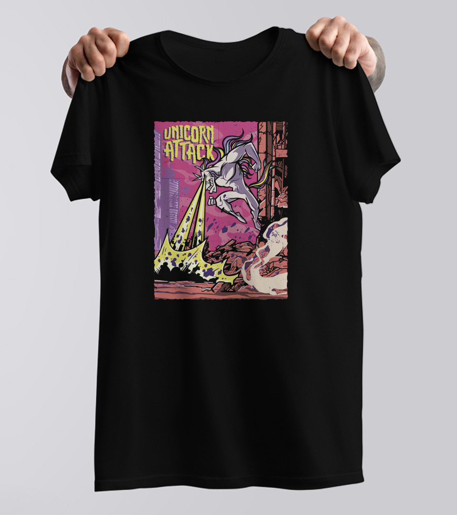 Unicorn Attack Comic Style Superhero Rampage With Laser Beam T-Shirt
