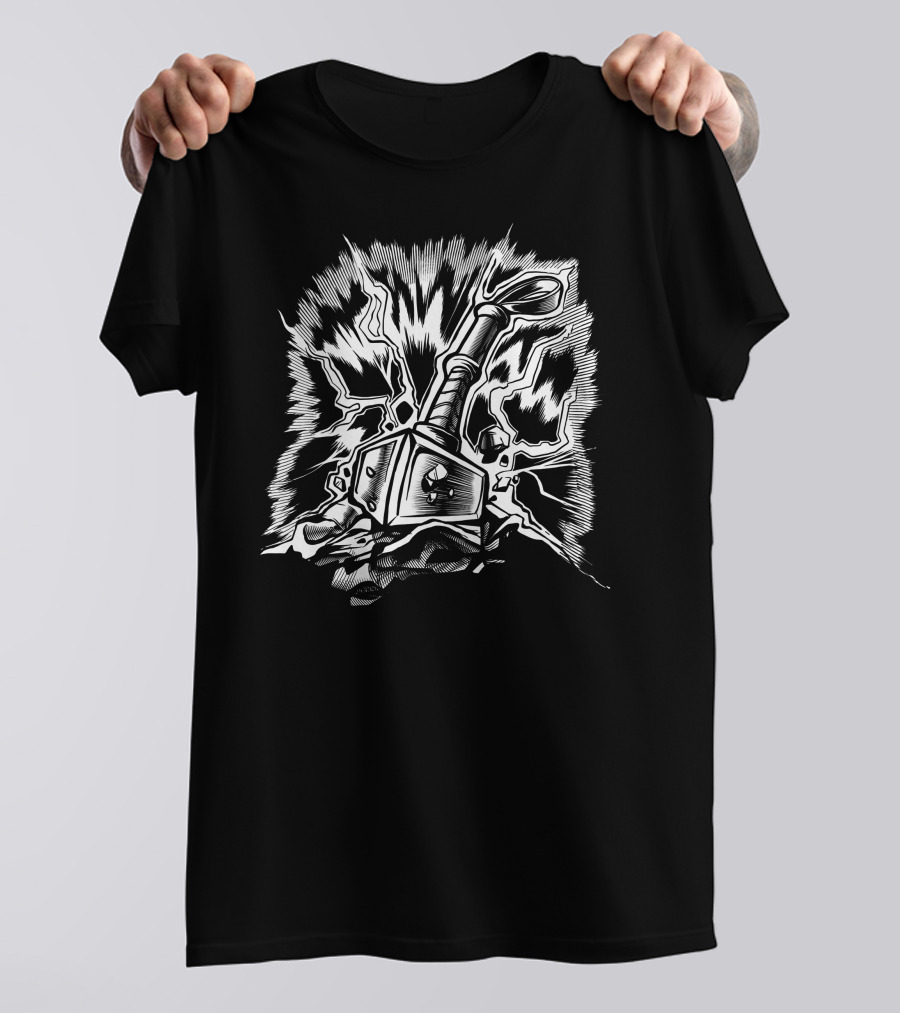 Viking Hammer With Lightning Strikes And Norse Mythology Aesthetic T-Shirt