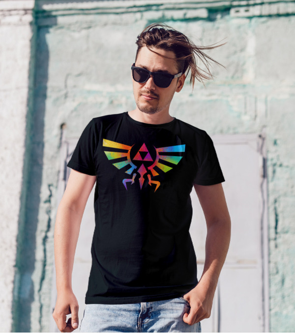 Watercolor Hylian Crest Triforce Symbol Rainbow T-Shirt