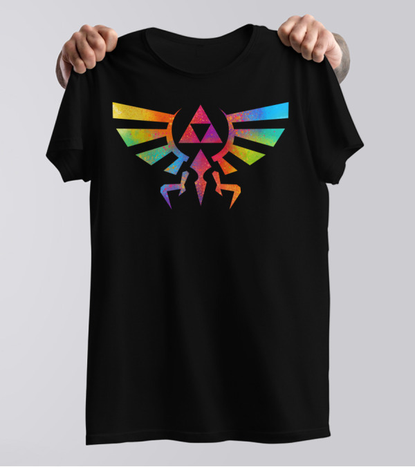 Watercolor Hylian Crest Triforce Symbol Rainbow T-Shirt