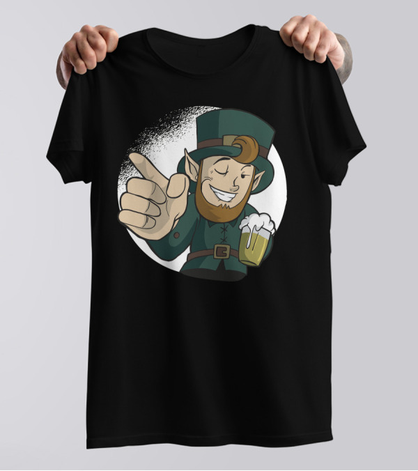Winking Leprechaun With Beer And Cheerful Gesture T-Shirt