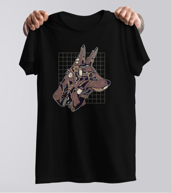 Wolf Steampunk Mechanical Grid T-Shirt