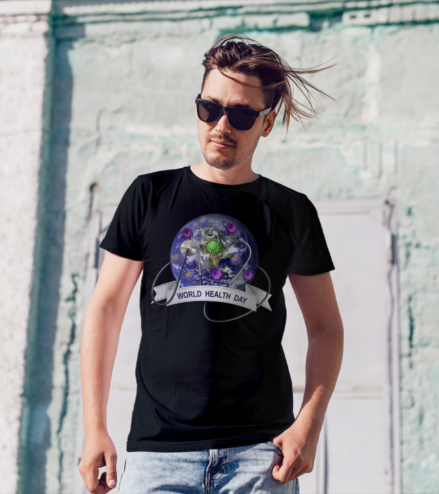 World Health Day Earth With Stethoscope And Viruses T-Shirt