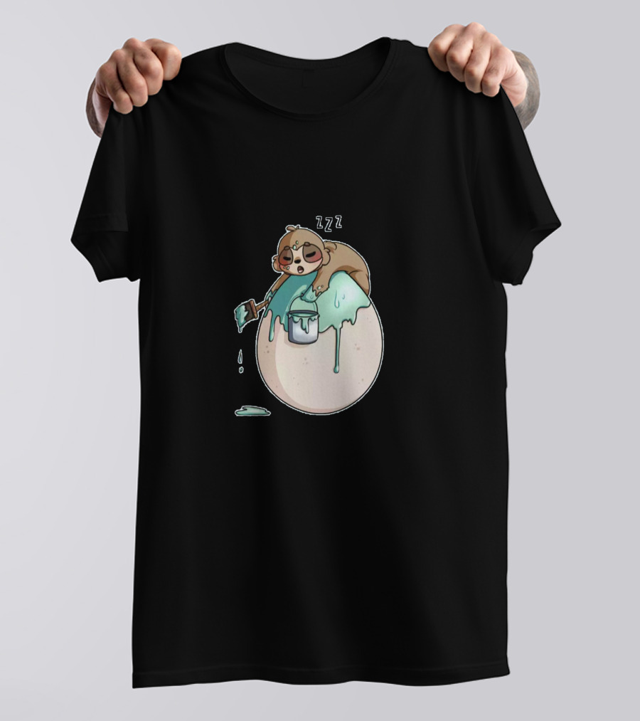 E7w6JmiEAa Sloth Sleeping On Egg With Paintbrush And Bucket ZZZ T-Shirt