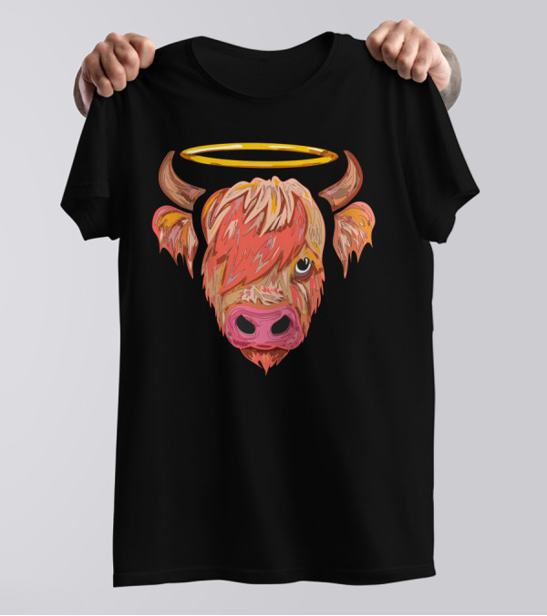Angel Cow Halo Horns Bright Colorful Face T-Shirt