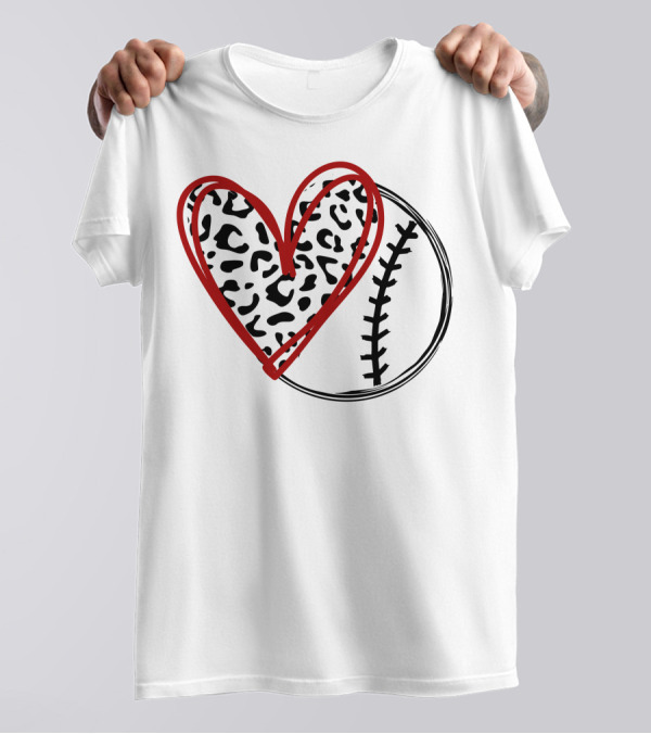 Baseball Leopard Heart Pattern With Stitches T-Shirt
