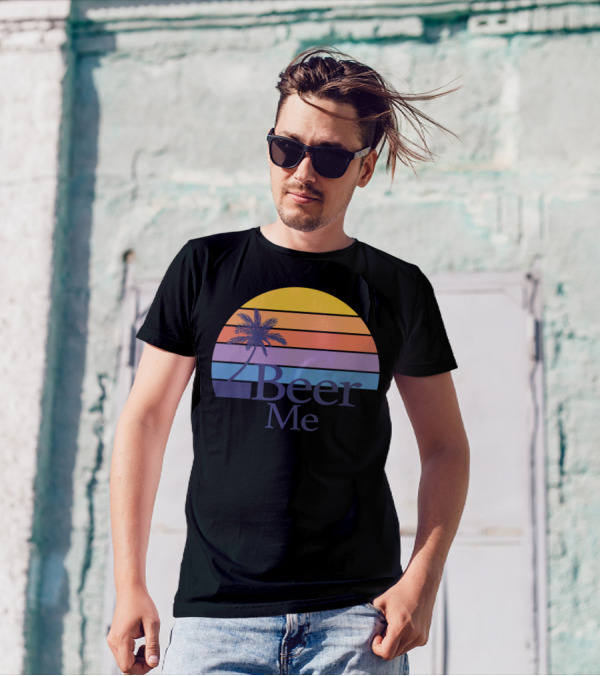 Beer Me Retro Sunset Palm Tree T-Shirt