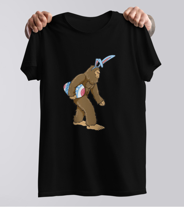 Bigfoot Easter Bunny Hunting Eggs Funny Easter T-Shirt